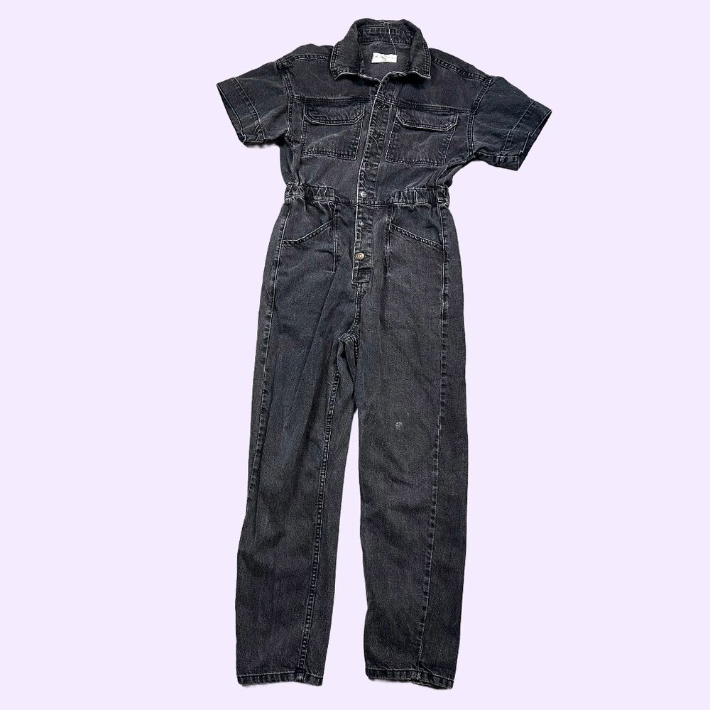 We The Free Black Short Sleeve Denim Jumpsuit